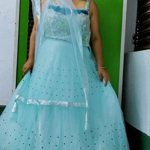 Awesome Light Sky Blue Lahanga With Top & Dupatta