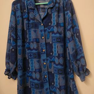 Korean Blue Printed Tops