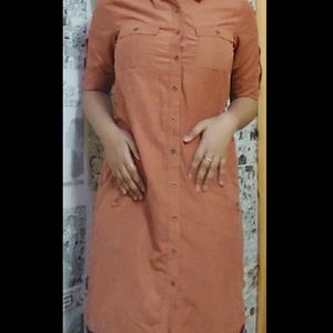 Rust Shirt Dress Knee Length