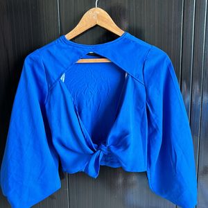 Blue Backless Balloon Sleeve Top