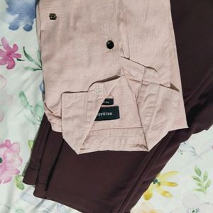 Pink Shirt And Maroon Formal Pant