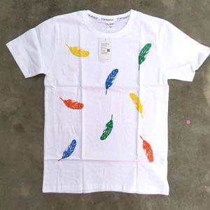 Men's White Leaf Printed Cotton T-shirt