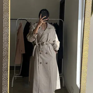 Beige Checked Double Breasted Trench 🍂