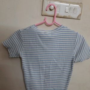 Casual Stripped Women Blue Top