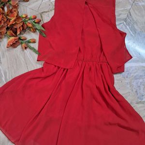 Sleeveless Mini Red Georgette Dress