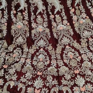 Heavy Dapka Hand Work Maroon Velve Bridal Lehnga