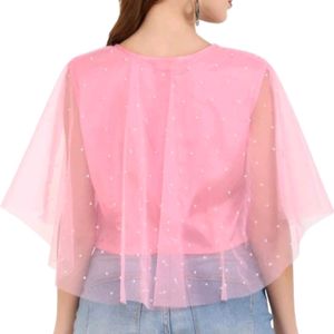 Women Pink Net Crop Top