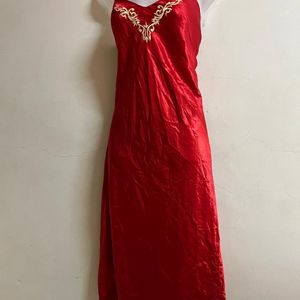 Korean Designer Red Silk One Piece