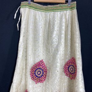 Women White Heavy Printed Lehenga Choli With Red P