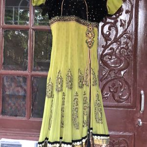 Black And Parrot Green Kurti