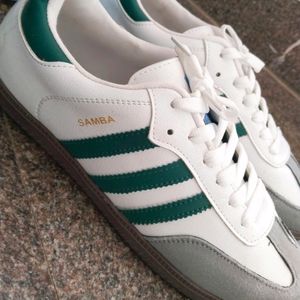 Adidas Sambas Grey With Green Strips(Dupe )