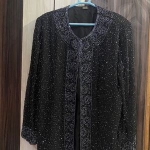 Chic Vintage Black Jacket, lined and beaded