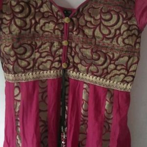 Maroon And Green Combo Anarkali Top