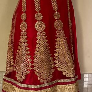 Unstitched Red Lengha