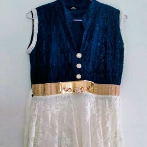 Beautiful Blue And White Dress For Girls