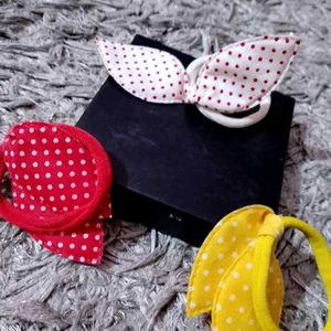 White Yellow Red Polka Dot Hair Tie 3 Pcs