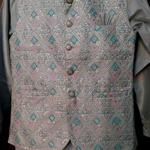 Silver color  kurta pjama with  jacket