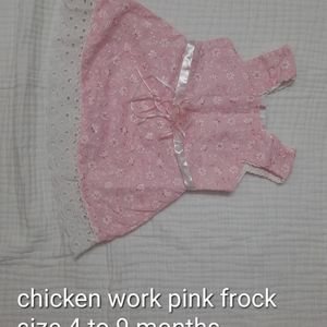 Unused Chicken Work Cute Pink Frock