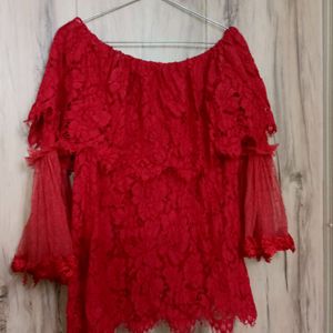 Red Net Top For Women