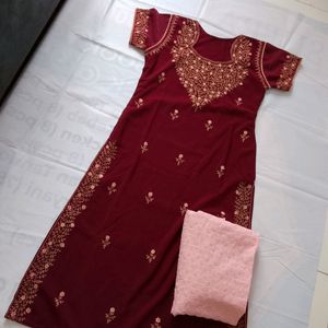 Thread Work Kurti Plazo Set