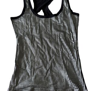 Black And Silver Party Wear Tank Top