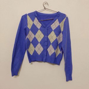 Pintresty Argyle Pattern Crop Cardigan