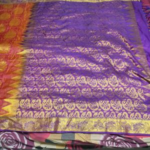 Orange And Purple Silk Saree