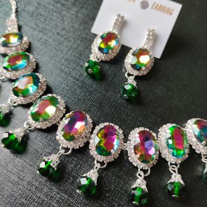 Multicolour Kundan Necklace With Earings