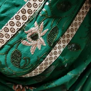 Embroidery Dark Green Zardozi Saree With Border