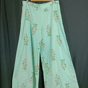 Women's Pastel Green Cotton Palazo | Waist 34 | Le