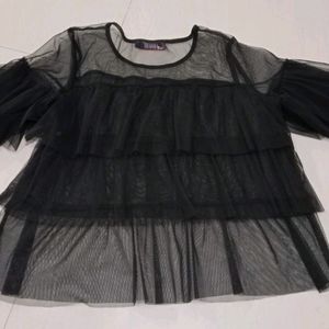 Black ruffled mesh top