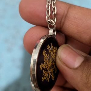 Golden Blossom Pendant Necklace - Resin Art