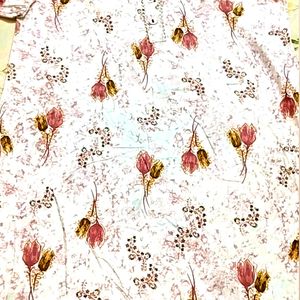 Kurta White Flower Print Design In Cotton