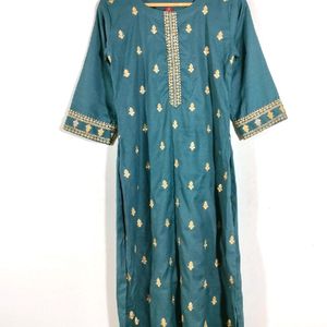 Grey With Gold Embroidery Kurtas (Women's)