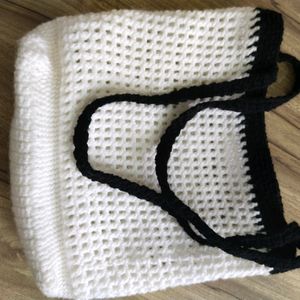 Black And White Crochet Tote Bag