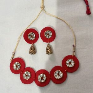 Red Kundan Choker With Jumkhi Earrings