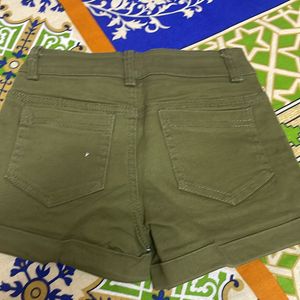 Military Green Cotton Twill Lycra baby girl Shorts