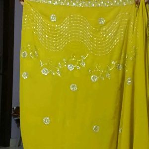 Yellow Mirror Work Saree