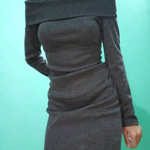 Off Shoulder Grey Winter Dress