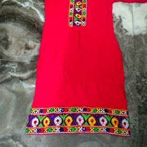 Red Embroaidary Kurtis Blue Palazzos.