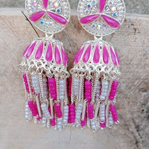 Jhumka Earrings - Pink