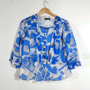 Blue And Grey Printed Tops (Women's)