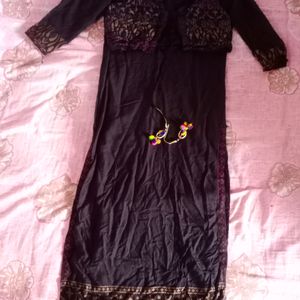 Black Straight Long Kurtha With Jacket