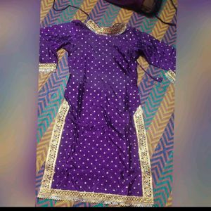 Purple Shalwar  Kurti With Heavy Mirror Lace