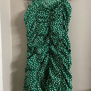 Green dotted ruffle cottage core mini dress