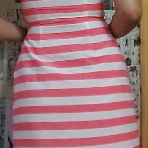 Cute Striped Pink And White Collared Bodycon Dress