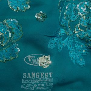 Firozi Color Embroidery New Saree Blouse Attached