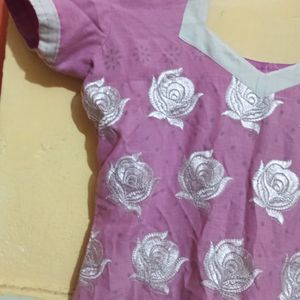 Pink Rose Design Kurti - Offer Sale