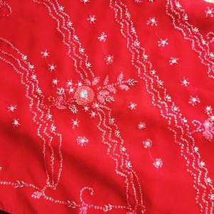 RED COLOUR SAREE WITH BEAUTIFUL HAND WORK