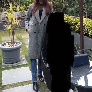 Double Breasted Wool Blend Long Coat.